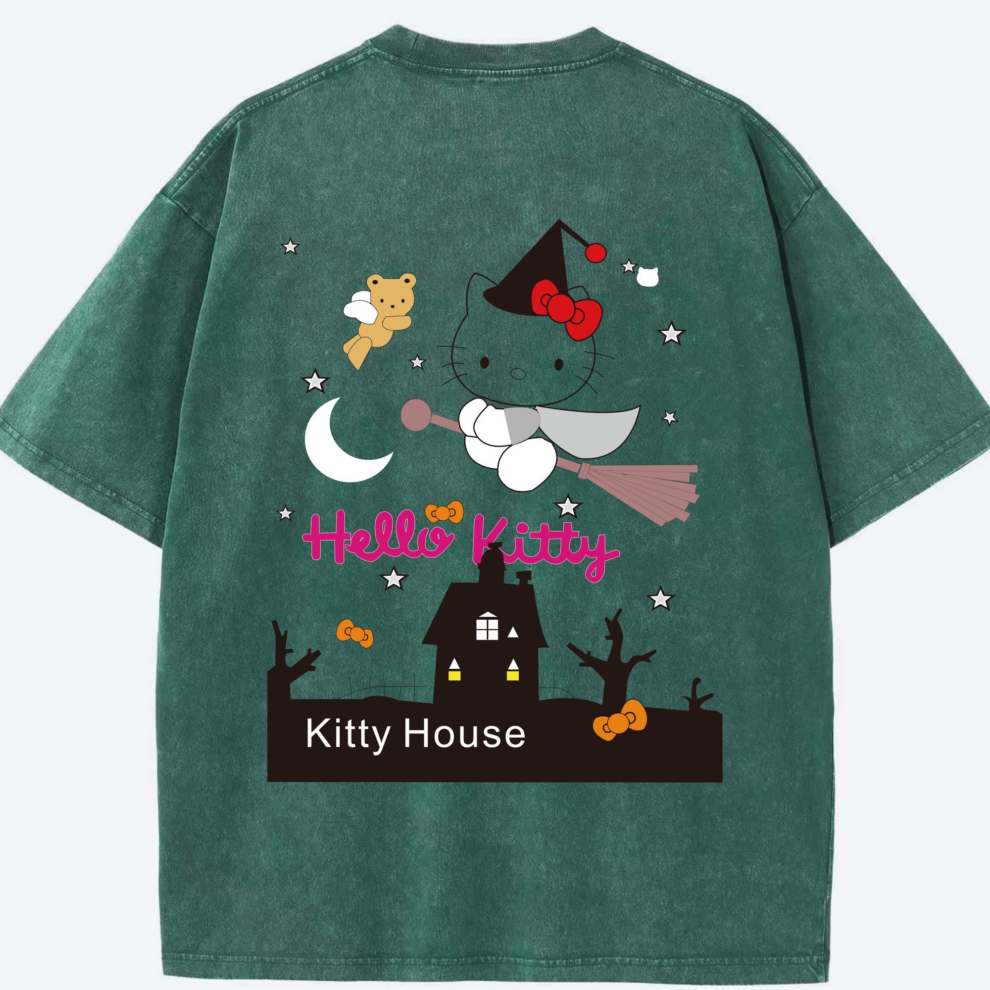 （画像用） Hello Kitty ハローキティ 綿100% ヴィンテージ風 半袖Tシャツ（背面プリント）
